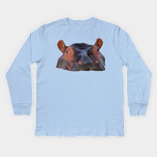 Low Poly Hippo with the Head Poking out of the Water Kids Long Sleeve T-Shirt